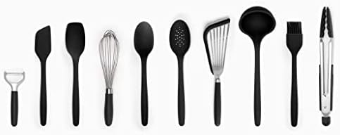 Utensílios de cozinha de silicone com 10 peças - utensílios de cozinha de silicone com colher de mistura, espátula de peixe, concha, colher feita, pinças e muito mais - preto