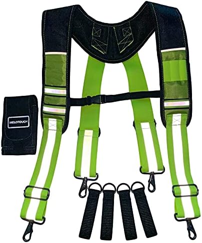 Melotough Tool Belt Suspenders com grande suporte para telefone móvel, porta -lápis, suspensórios acolchoados de tamanho ajustável