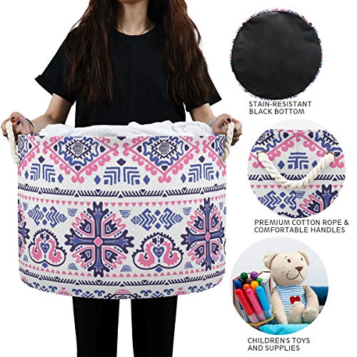 Floral Mamãe Flor Bohemia Toy Toy Round Canvas Organizador Cesta de cesta de armazenamento à prova d'água para crianças Roundador