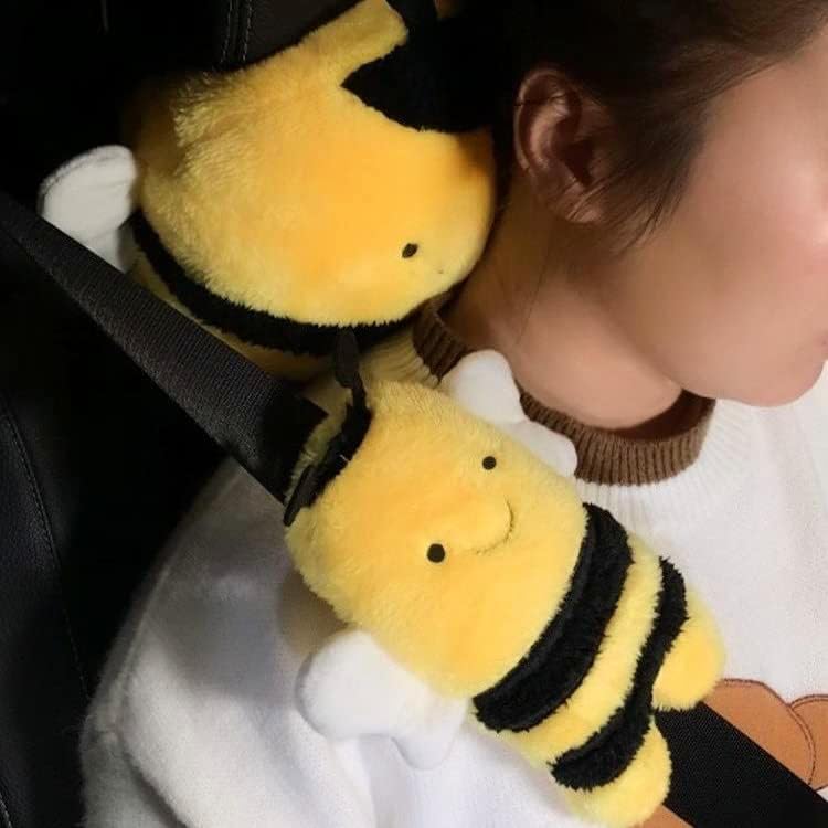 Suporte amarelo do pescoço da abelha e conjunto de tampa do cinto de segurança, capa de alça de abelha fofa, apoio