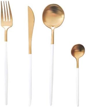 Jade Linings 4 Peças Modernas minimalistas contemporâneos Golden escovados Conjunto de talheres de aço inoxidável,