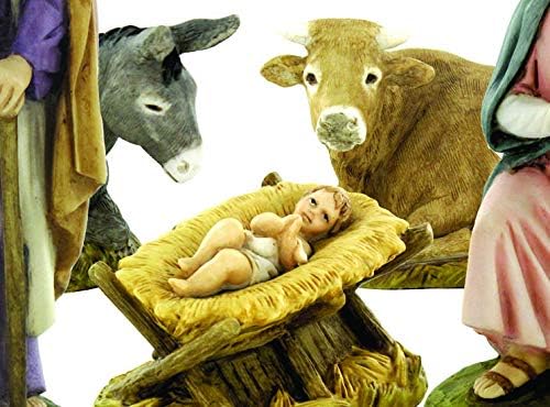 Ferrari & Arrighetti Natividade Cena Conjunto: Holy Family, Ox and Donkey Fatuines - Martino Landi Collection - Linha de resina, 10cm / 3.94in