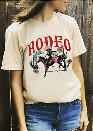 Camiseta ocidental de cowboy branqueado para mulheres camarões gráficos do deserto vintage Camisetas gráficas rodeo de rodeio casual