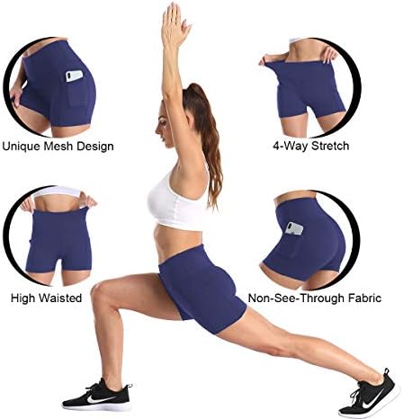 Uurun shorts de ioga para mulheres, shorts de altura da cintura, treino de controle de barriga curto com bolsos laterais