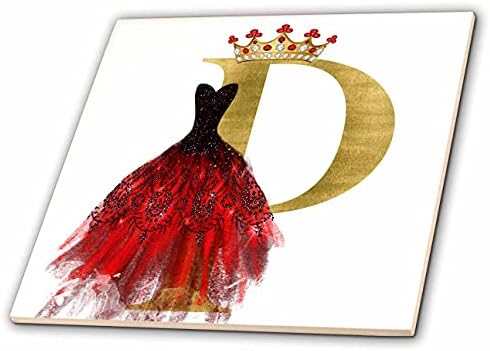 Imagem do vestido vermelho de 3drose de jóias Imagem da coroa do monograma de ouro p - ladrilhos