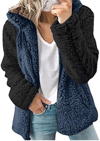 Jaqueta casual feminino zíper up capuz de casaco de casaco quente quente com zíper para costura de manga longa costura de manga longa