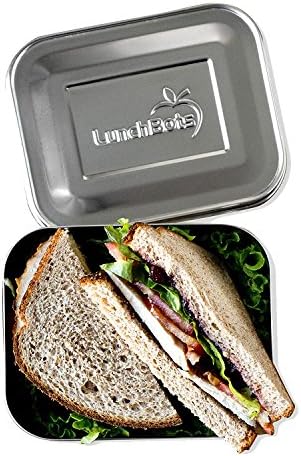 Lunchbots Medium UNO Sanduíche de aço inoxidável Recipiente - Design aberto para envoltórios - saladas ou uma pequena refeição - Eco -amigável - Madeira de louça Segura e sem BPA - Aço inoxidável