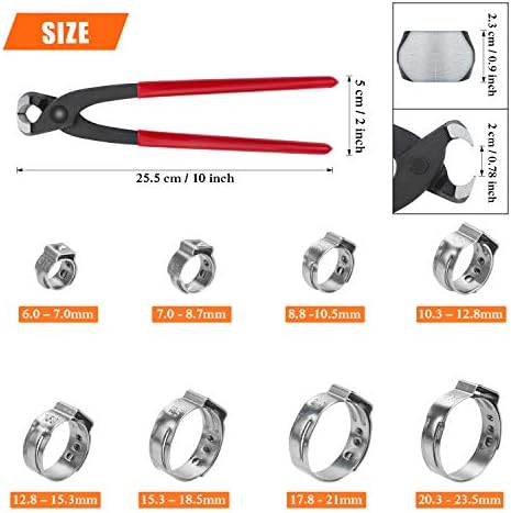 Helifouner 90 peças 1/4 -15/16 304 Aço inoxidável Planetas de mangueira de orelha única com kit de pinça