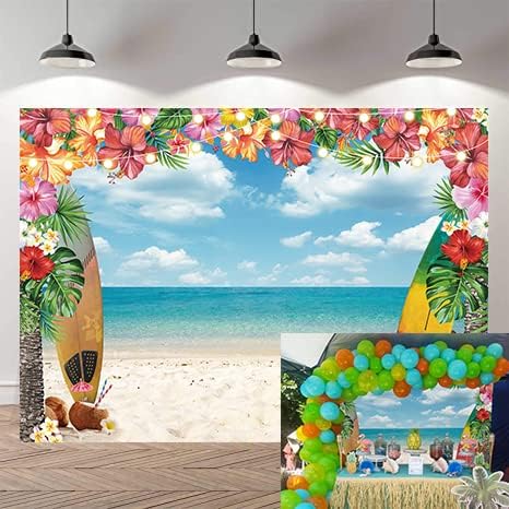 Foto de praia pano de fundo verão aloha luau party background havaí flores tropicais palmeiras árvores azul céu decoração de decoração