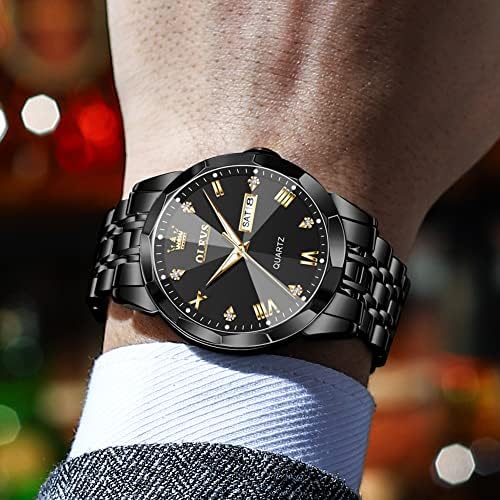 Olevs Men observa vestido de negócios Diamond Diamond Analog Quartz Data de luxo de luxo assistindo aço inoxidável casual à prova