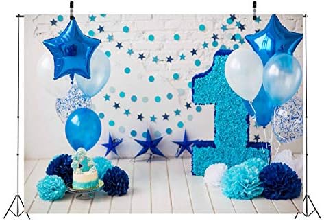 Beleco 5x3ft Fabric Bolo Blue Smash Primeiro ano Baby Boy Boy Primeiro aniversário Balloons Star