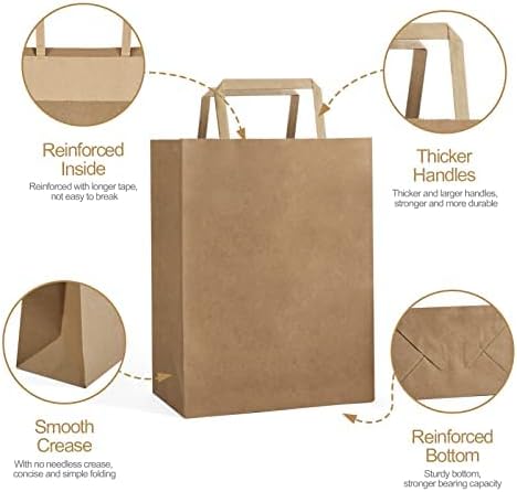 Sacos de papel marrom Gssusa com alças planas a granel 10 x5 x13 50 pacotes sacos de papel sacos de papel sacos de compras médios