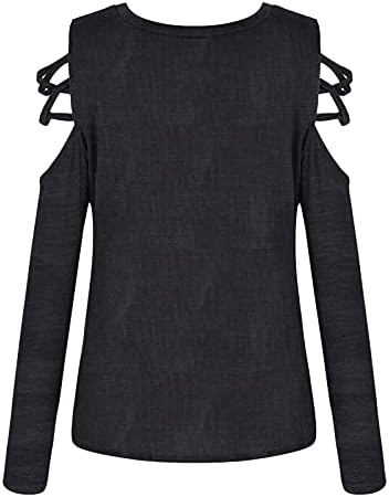 Blusa de ombro feminino Tops de pulseira imprimindo o pescoço de manga longa camiseta de camiseta de blusas gráficas casuais camisas