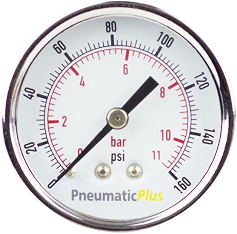 Pneumaticplus PSB20-160CP Medidor de pressão de ar para o compressor de ar wog a água com gás cromado 2 Centro de discagem traseiro
