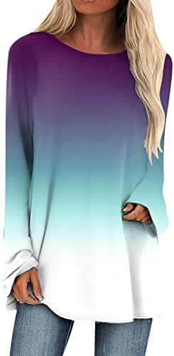 Túnica de túnica de manga comprida para mulheres oculte a barriga longa/curta manga penas impressas camiseta de camiseta