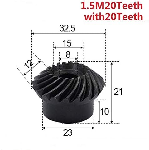 XMeifeits Industrial Gear 2pcs 1: 1 engrenagem chanfrada 1.5 módulo 20 dentes+20 dentes Hole interno 8mm 90 graus comutação de acionamento de engrenagens de aço carbono