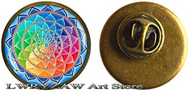 Broche de mandala colorido, pino colorido de mandala budista, presente de joia espiritual, pino de cúpula de vidro, m22