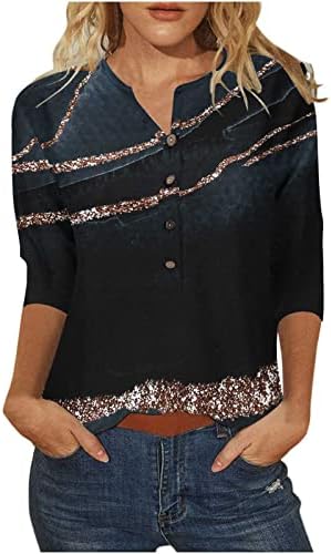 Mulheres Button Tops 3/4 Sleeve Tops Crewneck Henley Marble Graphic Summer Tops Tops Soft Comfy Clothing Fashion 19