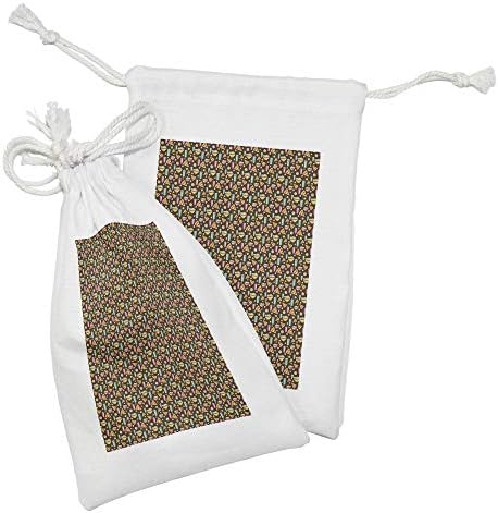 Conjunto de bolsas de tecido de alimentos de Ambesonne de 2, padrão de fast food com caricaturas com biscoitos de pizza de bebidas