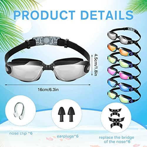 Fabbay 6 Pack Goggles Anti Fog Glass de nadar sem vazamento Piscina de proteção total óculos de proteção para homens adultos
