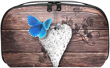 Carteira de bolsa de bolsa de viagem de caixa de transporte de estojo de transporte de caixa USB Acessório de bolso, placa de madeira azul -borboleta azul