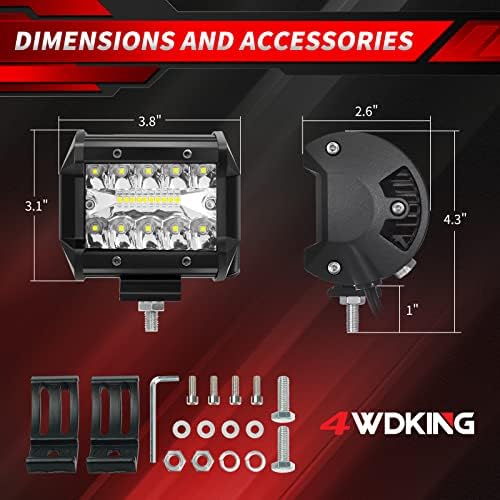 4WDKING 4 polegadas LED PODS, 2PCS 120W Triple Row Spot Combo Offroad Driving Fog Ditch Work Light Bar Compatible for Jeep