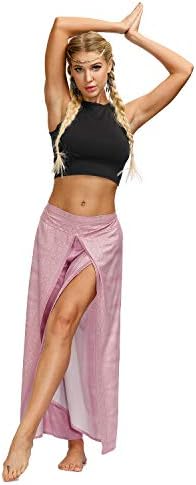 Fancy uyee feminino boho estampa de fenda larga calças de perna larga causal hippie bohemian calosdo calças de ioga calças de praia de verão
