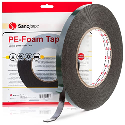 Sanojtape fita dupla face pesada 0,35 ”x 33 pés. Fita de montagem de espuma preta Fita de espuma multiuso muito longa de espuma para