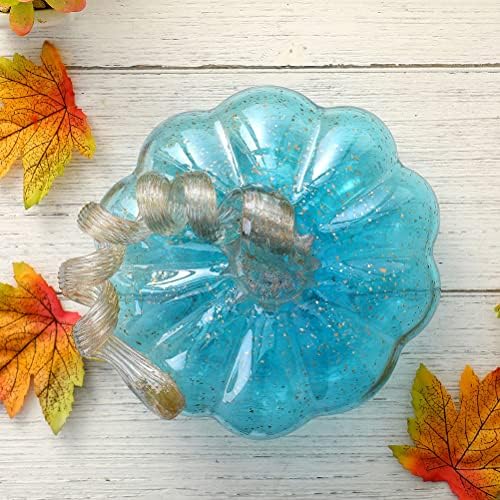 Glitzhome 4.92 Blue Handlown Glass Pumpkin Tabel Accent para Decoração de Ação de Graças de Fall & Harvest