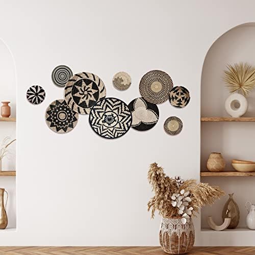 12 conjuntos boho decoração de parede de madeira pendurada rústica plana de parede elegante decoração de madeira redonda com cola para cozinha em casa quarto de casa