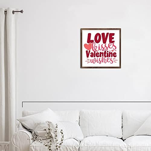 Love beijos Valentine deseja a madeira emoldurada placa de madeira amor coração sinal de madeira 12x12in feliz dia