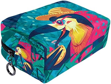 Bolsa de maquiagem tbouobt bolsa de bolsa cosmética bolsa bolsa com zíper, parto -pássaro tropical desenho animado havaí