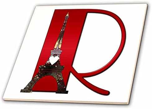 3drose Red Monogram Initial R com uma torre Eiffel - telhas