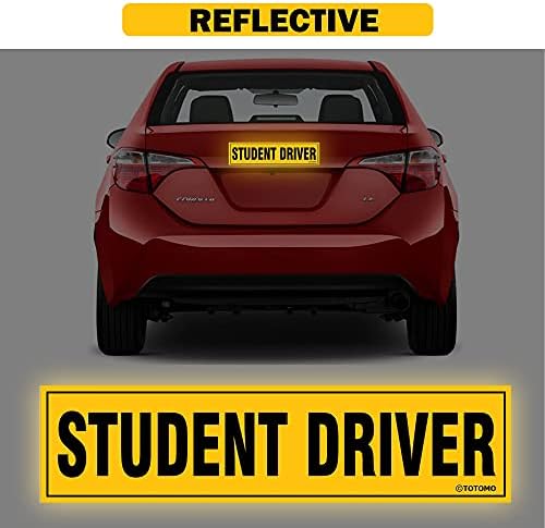 Totomo Student Driver Magnet para sinal de carro - Grande 12 x3 Segurança de veículo refletivo magnético para novos motoristas de aprendizado de novato adesivo removível