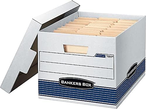 Bankers Box 0078907 Stor/Arquivo Meduty Letter/Legal Storage Boxes, tampa de travamento, branco/azul, 4/caixa