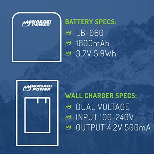 Bateria de energia e carregador Wasabi para Kodak LB-060 e Kodak AZ361, AZ362, AZ421, AZ422, AZ521, AZ522, AZ525,