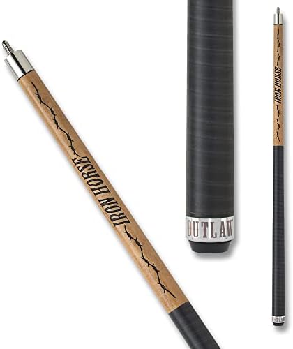 Outlaw OLBK01 Specialty Pool Cue - Maple manchado natural com farpas e design de cavalos de ferro