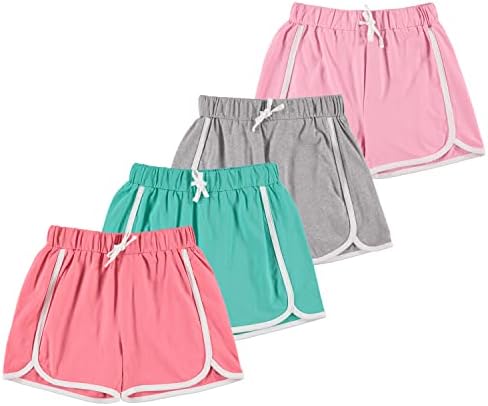 Pink Angel 4 peças Dolphin Shorts para meninas, corrida, shorts de treino de ginástica para crianças, roupas de algodão