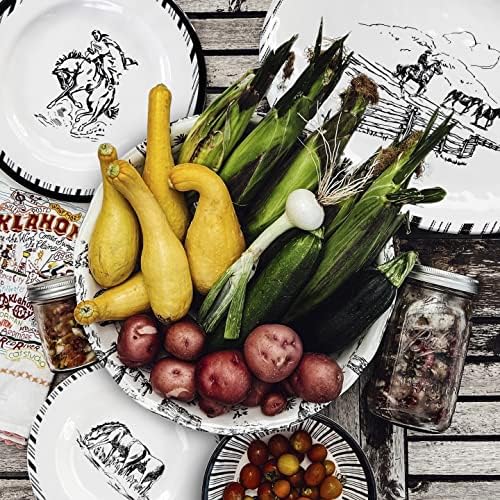 Hiend Accents Paseo Road por | Ranch Life 1 peça Melamine Serving Platter, preto e branco, Western Rustic Lodge Farmhouse Style Dinnerwarware