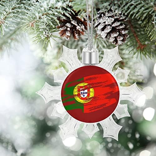 Bandeira do Portugal Retro Árvore de natal Snowflake Charms Snowflake Ornamentos pendurados decorações de floco de neve com cabos