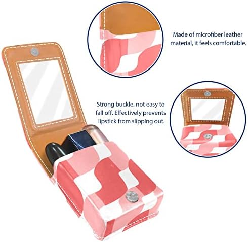 Caixa de batom de Oryuekan com espelho bolsa de maquiagem portátil fofa, bolsa cosmética, listras modernas de desenhos animados de ondas rosa