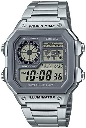 Relógio de quartzo da bateria de 10 anos de Casio com alça de aço inoxidável, prata, 24.1