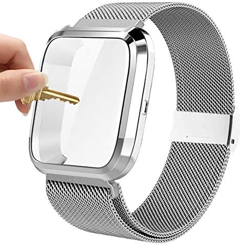 MaxJoy compatível com bandas de versa fitbit, pulseira versa 2 aço inoxidável de metal de metal pulseira de substituição