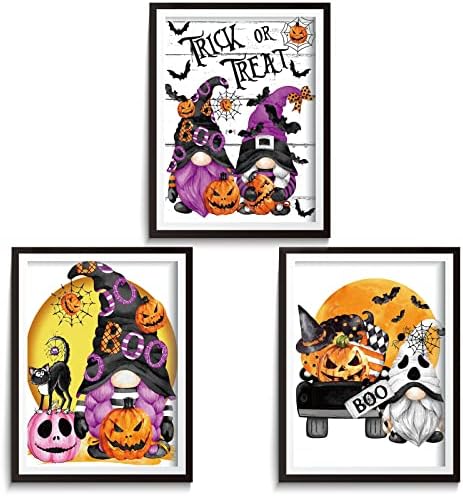 3 pacotes kits de pintura de diamante de Halloween, 12x16 em kits de pintura de diamante 5D Gnome Pumpkin Truque ou