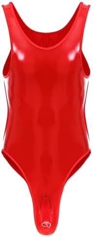 FeShow Men's Faux Leather Monokini Latex Nightclub Thongs Cuttout Back Bodysuit Catsuit