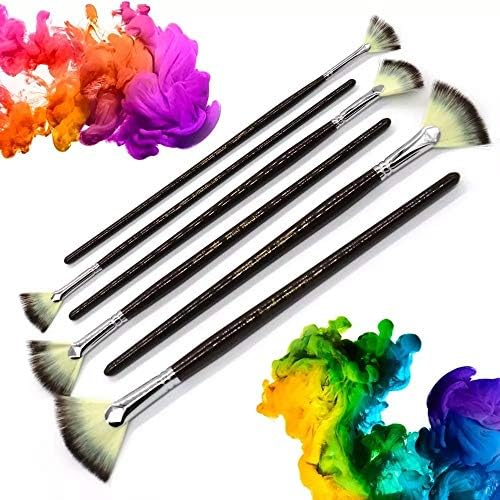 Qjpaxl 6pcs em forma de fã de nylon gancho de gancho de aquarela pincel de pintura de aquarela para pintura de pintura de