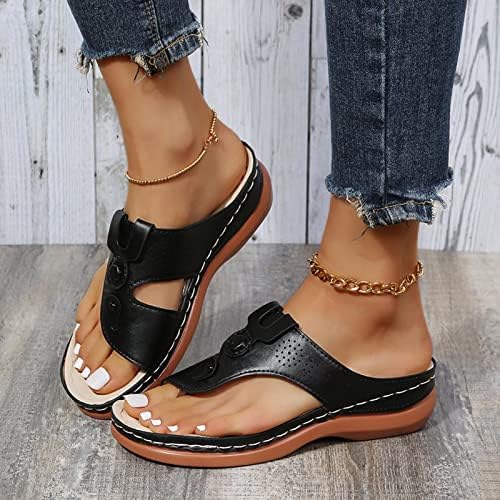 Flippers para chinelos femininos com arco suporta suporte de couro falso de verão sandálias de praia confortáveis