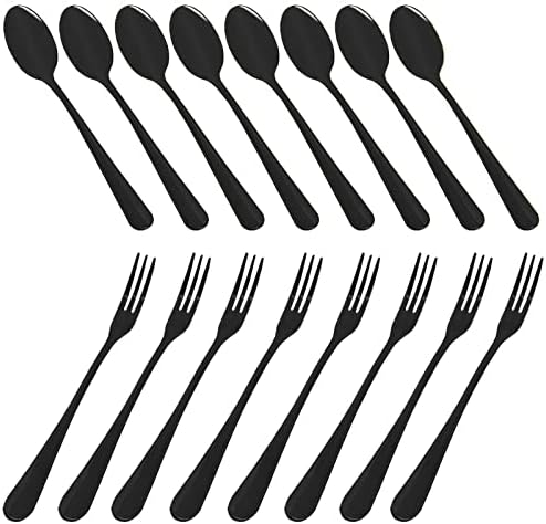 16 peças Black Demitasse Espresso Spoon e Forks de aço inoxidável, Spoons e Forks de Café dakuan Mini para sobremesa,