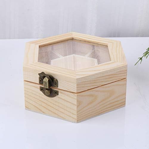Caixa de jóias de madeira FOMIYES com tampa clara da tampa de madeira sem pintura caixa de armazenamento hexágono de madeira