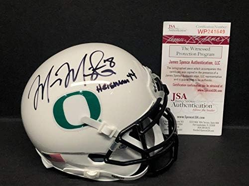 Marcus Mariota assinou o mini -helmet de futebol do Oregon Ducks Heisman '14 JSA 241649 - Mini capacetes autografados